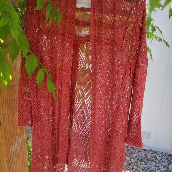 Soft Surroundings Chrosheted Open Front Brown 3/4 - Picture 1 of 6